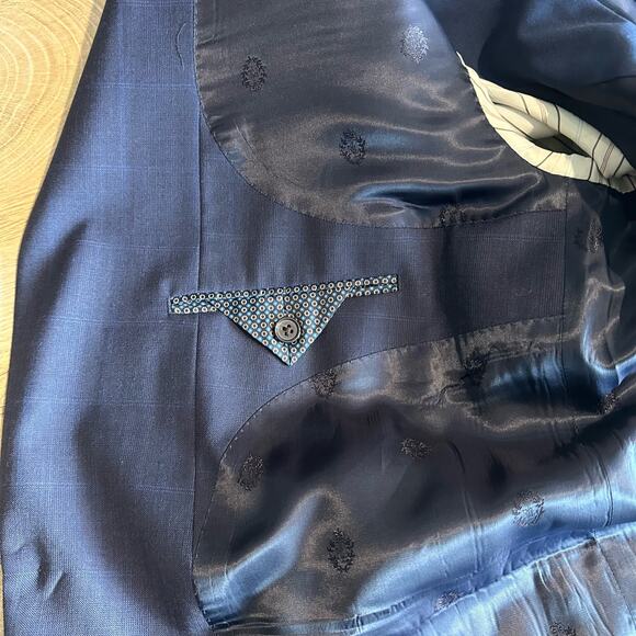 Lauren Ralph Lauren Ultraflex LONG Wool Blend 2 Button Suit Blazer Blue 46L - Picture 8 of 13